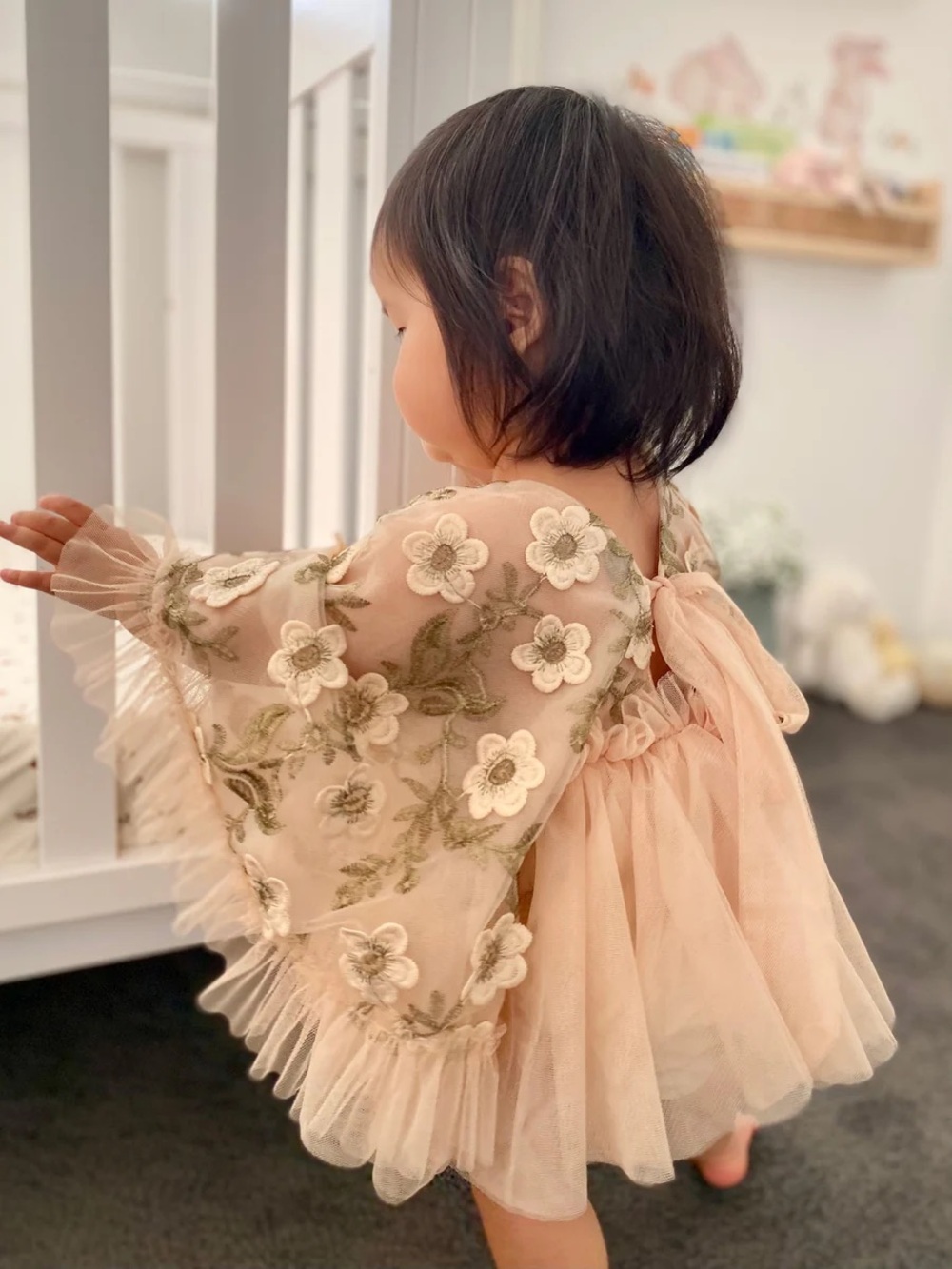 Floral Embroidered Tulle Party Dress/Romper for Baby Girls - Picture 5 of 5